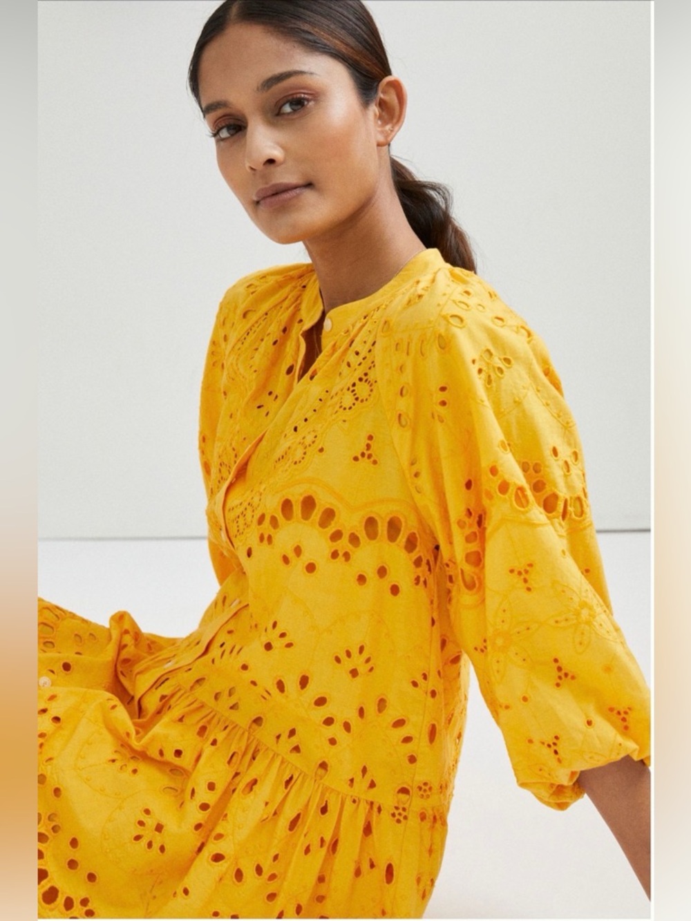 Anthropology Tallilah Eyelet Mini Dress in Mango Size M - Picture 2 of 8